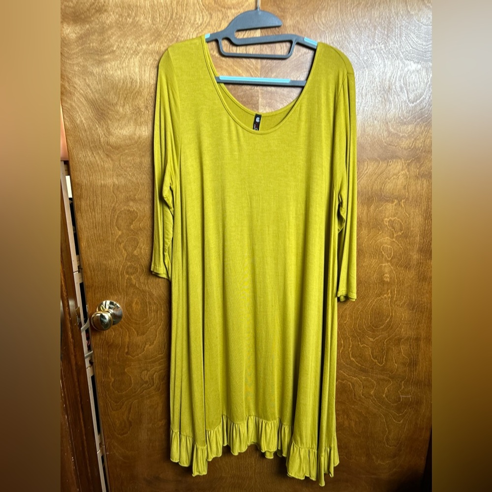 Mustard Long Sleeve Dress With Ruffle